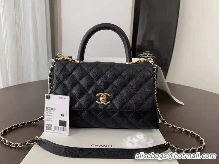 High Quality Chanel  Cannage Pattern Leather Top Handle Bag A92291 Black Gold