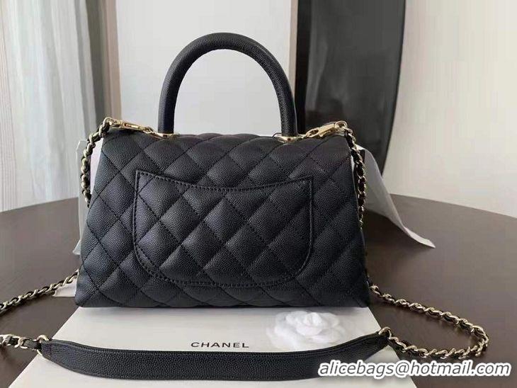 High Quality Chanel  Cannage Pattern Leather Top Handle Bag A92291 Black Gold