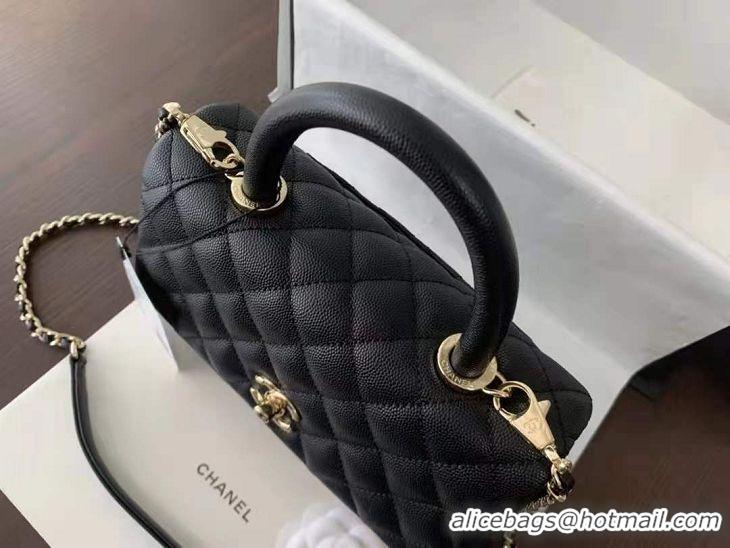 High Quality Chanel  Cannage Pattern Leather Top Handle Bag A92291 Black Gold