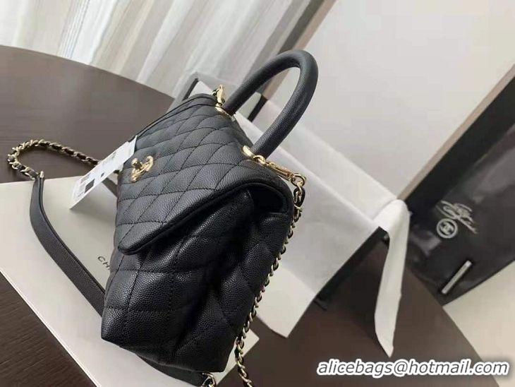 High Quality Chanel  Cannage Pattern Leather Top Handle Bag A92291 Black Gold