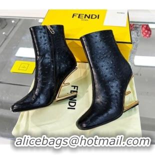 Top Quality Fendi First Leather F Heel Ankle Boots 8cm Black 111604