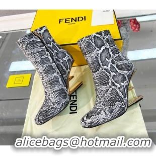 Best Luxury Fendi First Python-Like Leather F Heel Ankle Boots 8cm Grey 111605