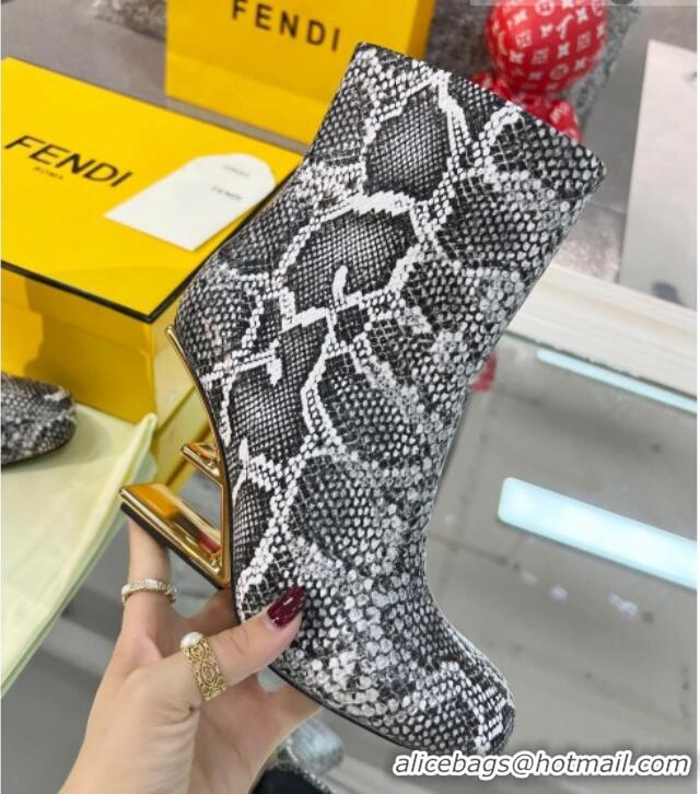 Best Luxury Fendi First Python-Like Leather F Heel Ankle Boots 8cm Grey 111605