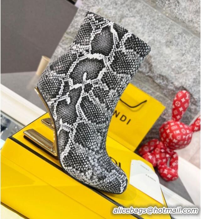 Best Luxury Fendi First Python-Like Leather F Heel Ankle Boots 8cm Grey 111605