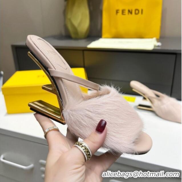 Best Price Fendi First Mink Fur F Heel Slide Sandals 8cm Pink 111606