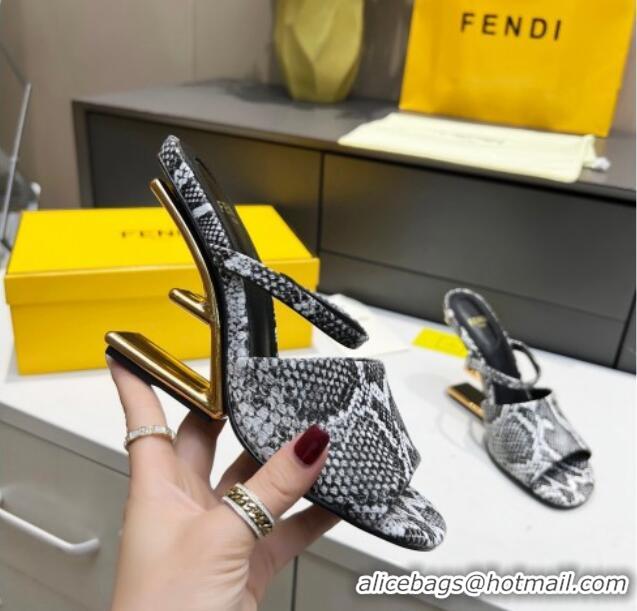 Classic Practical Fendi First Python-Like Leather F Heel Slide Sandals 8cm 111609 Grey