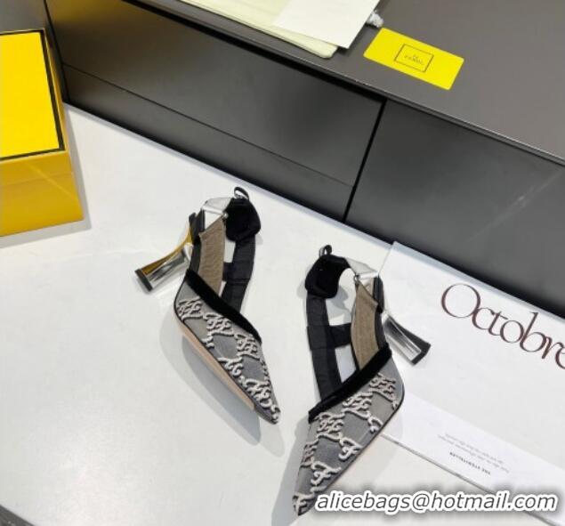 Low Cost Fendi Colibri Karligraphy Slingback Pumps 8cm in Mesh and Embroidery 111610 Grey