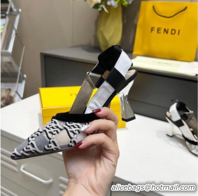 Low Cost Fendi Colibri Karligraphy Slingback Pumps 8cm in Mesh and Embroidery 111610 Grey