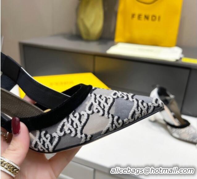 Low Cost Fendi Colibri Karligraphy Slingback Pumps 8cm in Mesh and Embroidery 111610 Grey