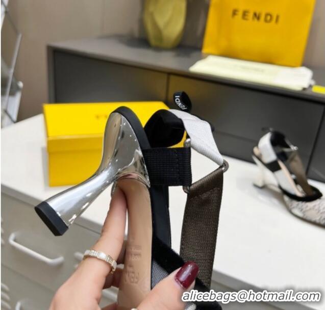 Low Cost Fendi Colibri Karligraphy Slingback Pumps 8cm in Mesh and Embroidery 111610 Grey