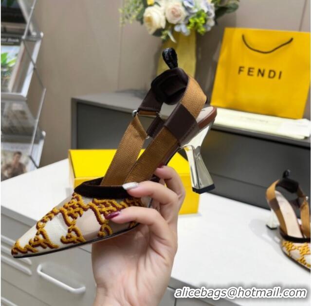 New Style Fendi Colibri Karligraphy Slingback Pumps 8cm in Mesh and Embroidery 111610 Gold