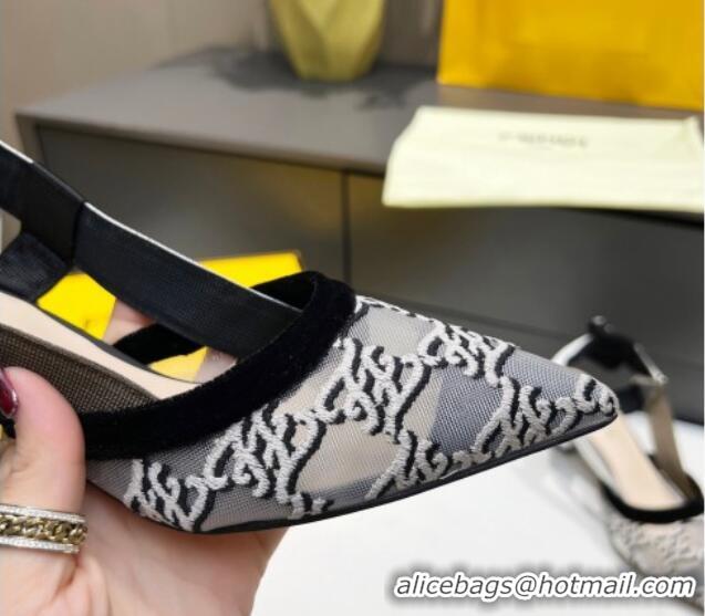 Top Quality Fendi Colibri Karligraphy Slingback Pumps 6cm in Mesh and Embroidery 111613 Grey