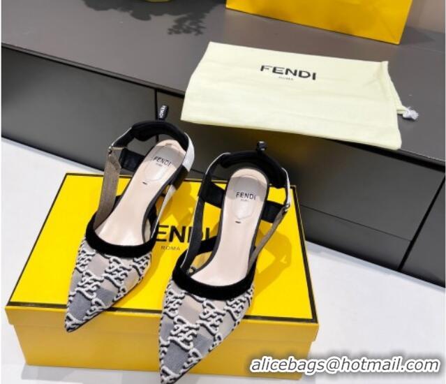 Top Quality Fendi Colibri Karligraphy Slingback Pumps 6cm in Mesh and Embroidery 111613 Grey