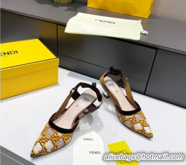 Perfect Fendi Colibri Karligraphy Slingback Pumps 6cm in Mesh and Embroidery 111613 Gold