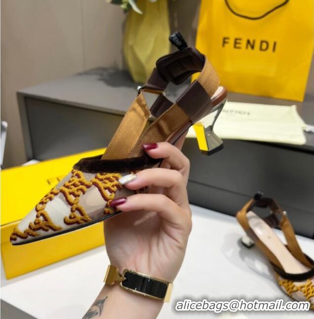 Perfect Fendi Colibri Karligraphy Slingback Pumps 6cm in Mesh and Embroidery 111613 Gold