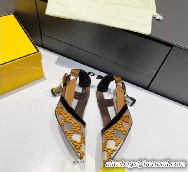 Perfect Fendi Colibri Karligraphy Slingback Pumps 6cm in Mesh and Embroidery 111613 Gold