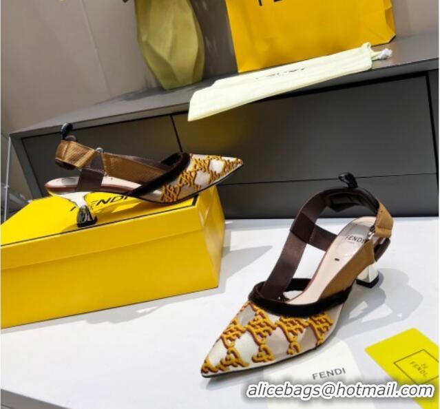 Perfect Fendi Colibri Karligraphy Slingback Pumps 6cm in Mesh and Embroidery 111613 Gold