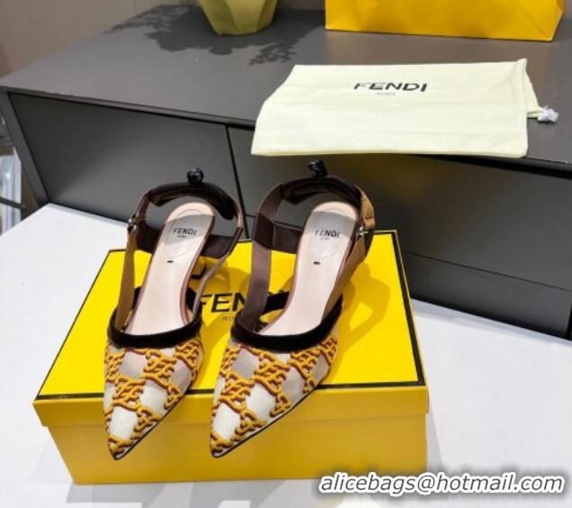 Perfect Fendi Colibri Karligraphy Slingback Pumps 6cm in Mesh and Embroidery 111613 Gold