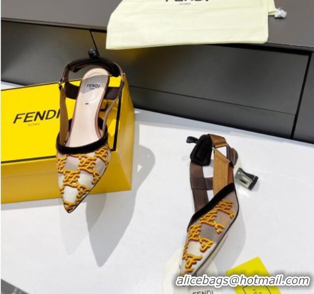 Perfect Fendi Colibri Karligraphy Slingback Pumps 6cm in Mesh and Embroidery 111613 Gold