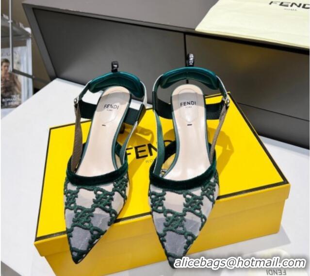 Good Product Fendi Colibri Karligraphy Slingback Pumps 6cm in Mesh and Embroidery 111613 Green