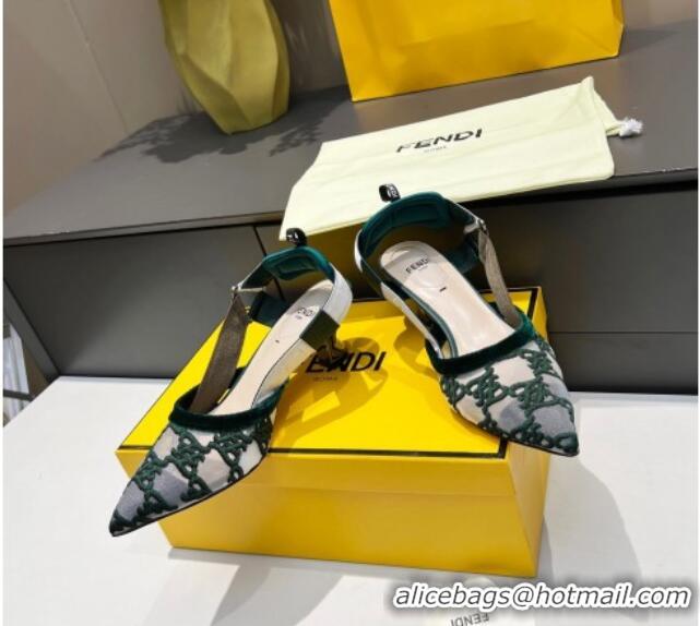 Good Product Fendi Colibri Karligraphy Slingback Pumps 6cm in Mesh and Embroidery 111613 Green