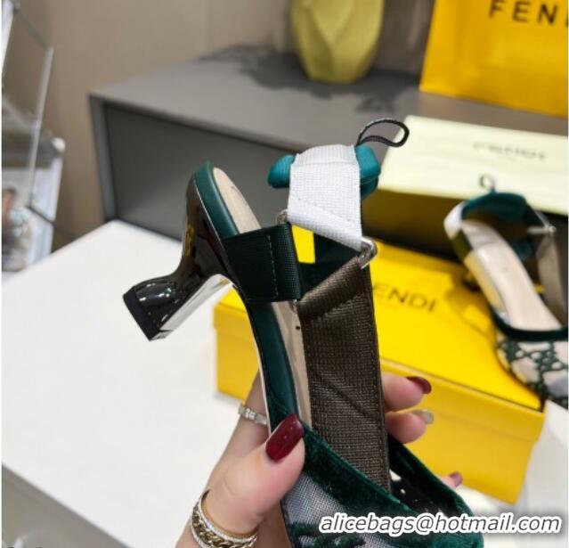 Good Product Fendi Colibri Karligraphy Slingback Pumps 6cm in Mesh and Embroidery 111613 Green