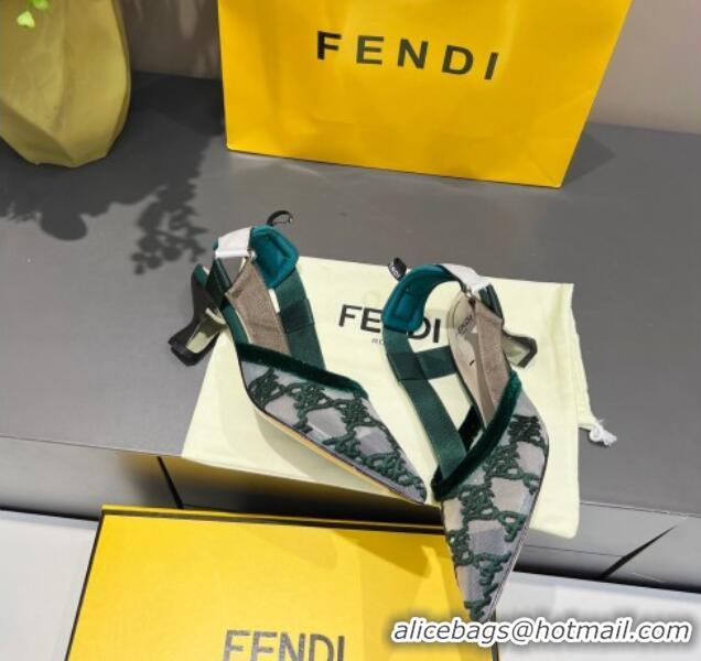 Good Product Fendi Colibri Karligraphy Slingback Pumps 6cm in Mesh and Embroidery 111613 Green