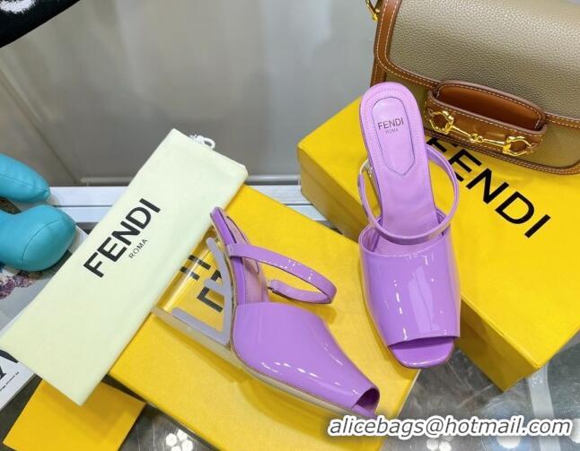 New Design Fendi First Patent Leather Sandals 8cm 121556 Purple