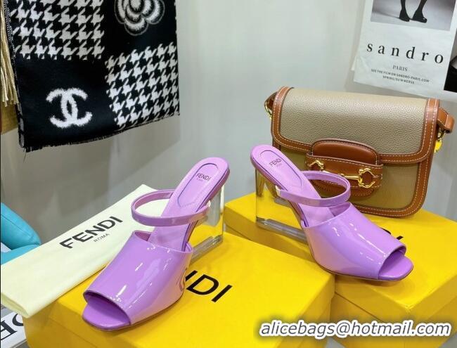 New Design Fendi First Patent Leather Sandals 8cm 121556 Purple