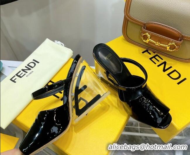 Best Design Fendi First Patent Leather Sandals 8cm Black 121557