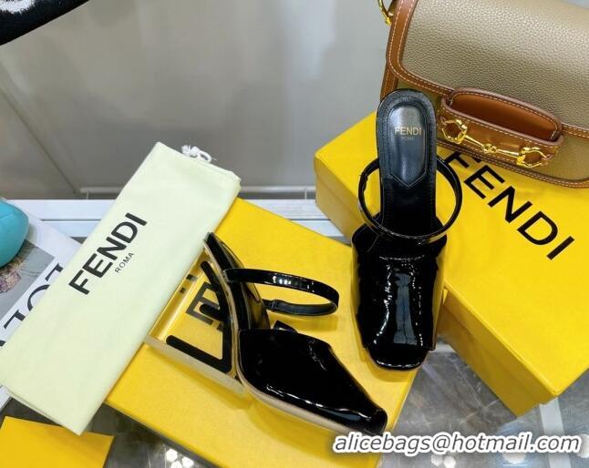 Best Design Fendi First Patent Leather Sandals 8cm Black 121557