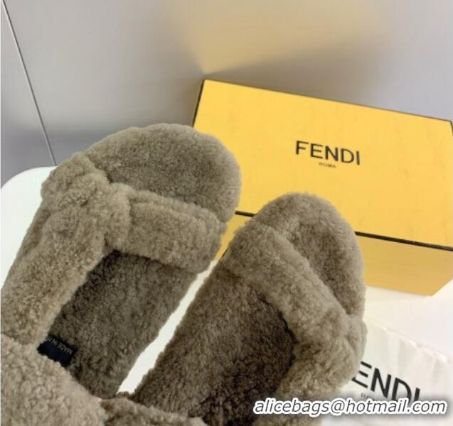 Unique Style Fendi Feel Shearling Flat Sandals Green 121559