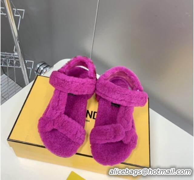 Low Cost Fendi Feel Shearling Flat Sandals 121559 Purple