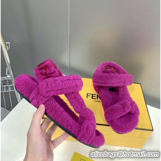 Low Cost Fendi Feel Shearling Flat Sandals 121559 Purple