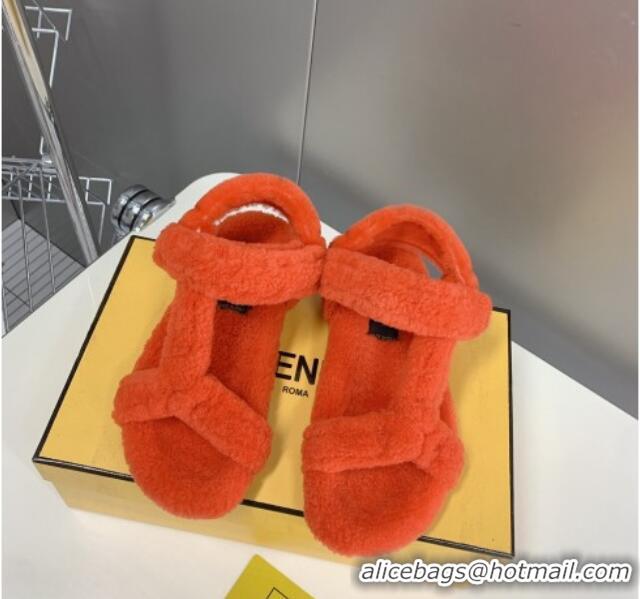 Perfect Fendi Feel Shearling Flat Sandals 121562 Red