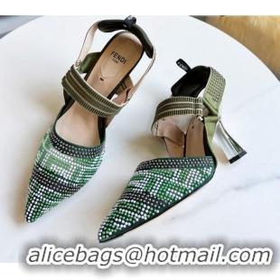 Best Price Fendi Colibrì Allover Stud Slingback Pumps 8cm 121701 Green