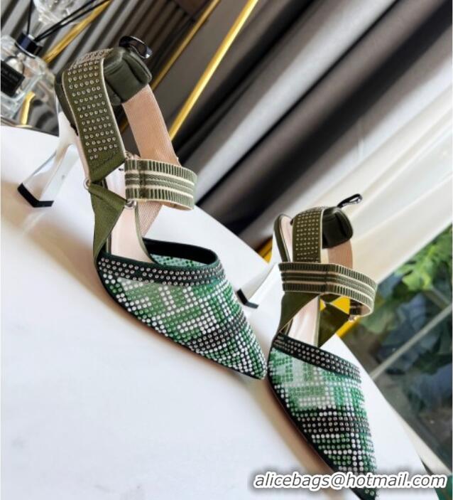 Best Price Fendi Colibrì Allover Stud Slingback Pumps 8cm 121701 Green