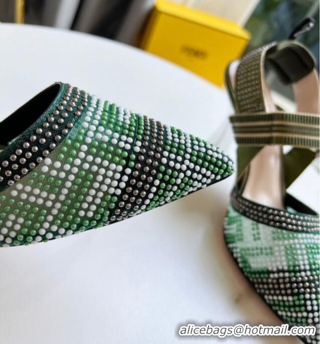 Best Price Fendi Colibrì Allover Stud Slingback Pumps 8cm 121701 Green