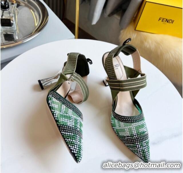 Best Price Fendi Colibrì Allover Stud Slingback Pumps 8cm 121701 Green