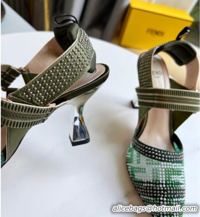 Best Price Fendi Colibrì Allover Stud Slingback Pumps 8cm 121701 Green