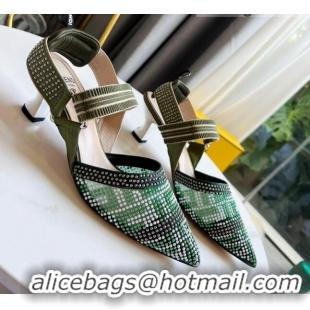 Custom Fendi Colibrì Allover Stud Slingback Pumps 6cm 121702 Green