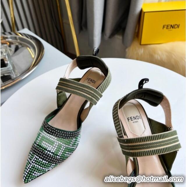 Custom Fendi Colibrì Allover Stud Slingback Pumps 6cm 121702 Green