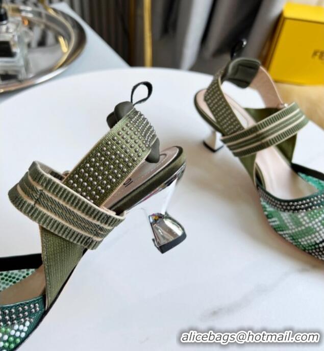 Custom Fendi Colibrì Allover Stud Slingback Pumps 6cm 121702 Green