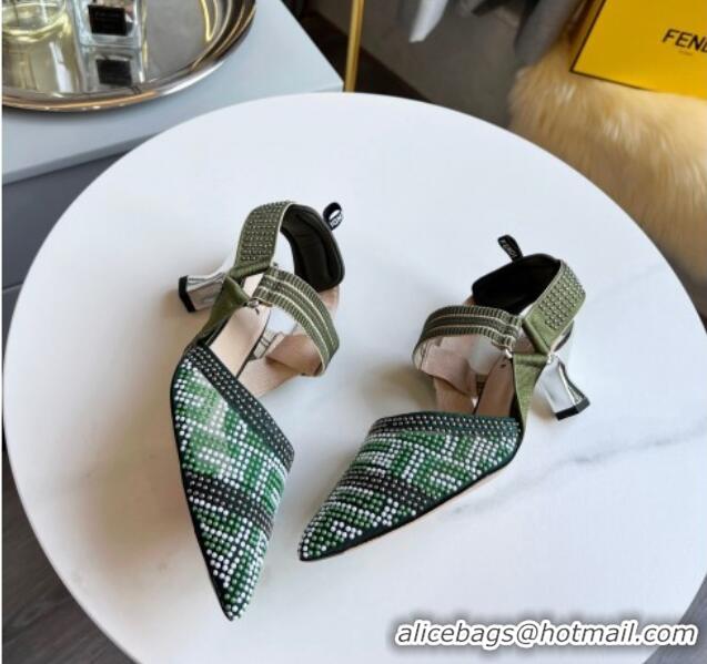 Custom Fendi Colibrì Allover Stud Slingback Pumps 6cm 121702 Green