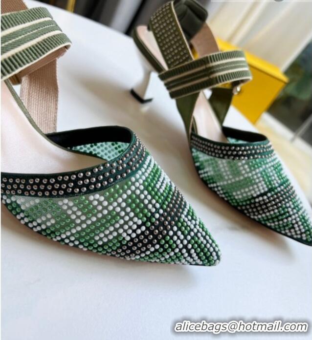 Custom Fendi Colibrì Allover Stud Slingback Pumps 6cm 121702 Green