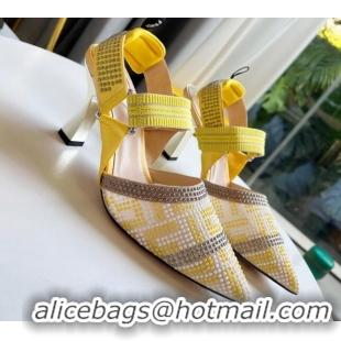 Top Quality Fendi Colibrì Allover Stud Slingback Pumps 8cm 121703 Yellow