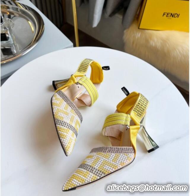 Top Quality Fendi Colibrì Allover Stud Slingback Pumps 8cm 121703 Yellow