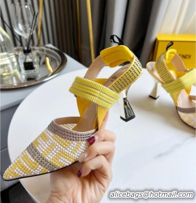 Top Quality Fendi Colibrì Allover Stud Slingback Pumps 8cm 121703 Yellow