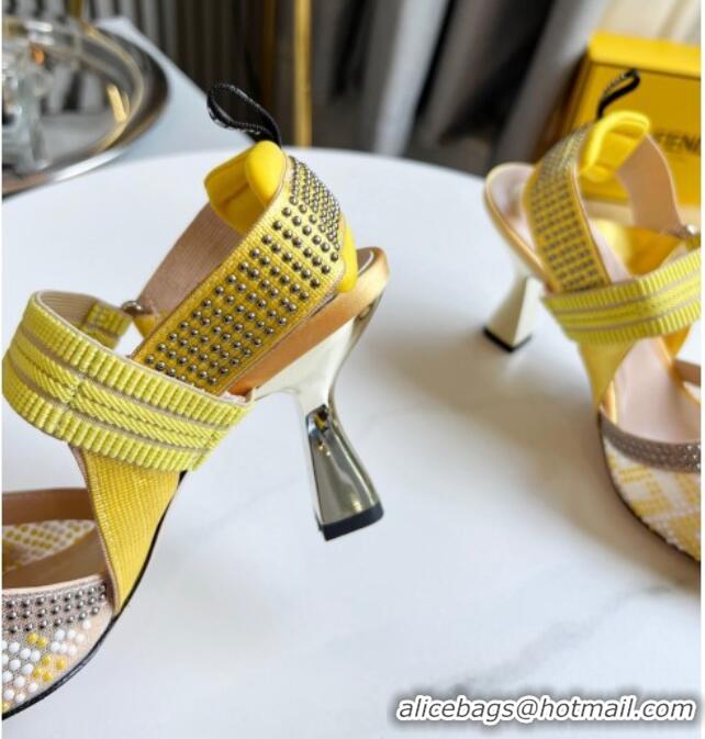 Top Quality Fendi Colibrì Allover Stud Slingback Pumps 8cm 121703 Yellow