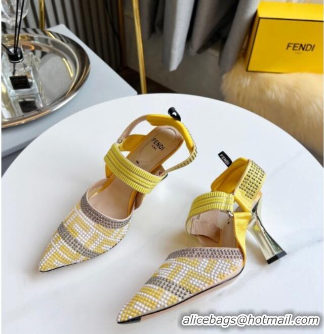 Top Quality Fendi Colibrì Allover Stud Slingback Pumps 8cm 121703 Yellow